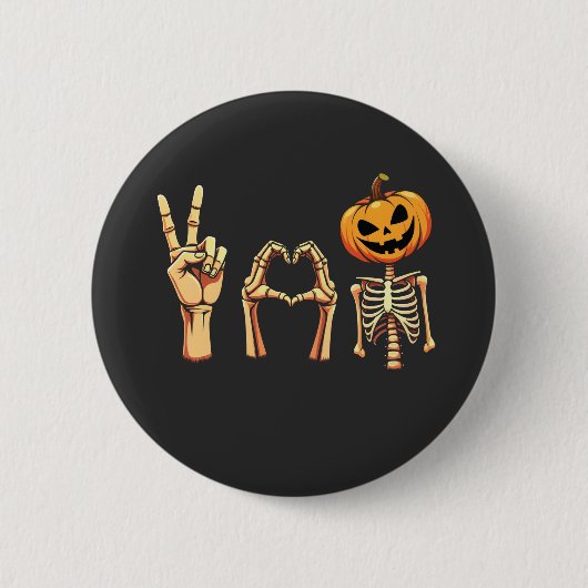 Spooky Halloween Peace Lover Pumpkin Skeleton Button (Vorderseite)