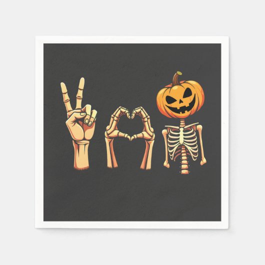 Spooky Halloween Peace Lover Pumpkin Skeleton Serviette (Vorderseite)