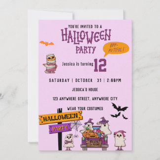 Spooky Halloween Pink Geburtstagsparty Einladung