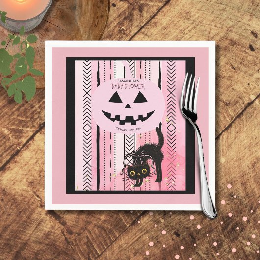 Spooky Halloween Pink und Black Stripes Pumpkin Serviette
