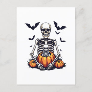 Spooky Halloween Pregnant Skeleton Schwangerschaft Postkarte