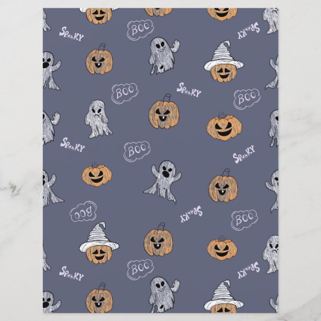Spooky Halloween Pumpkin and Ghost Pattern Scrapbo (Vorderseite)