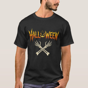Spooky Halloween Pumpkin Crossed Skeleton Knochen T-Shirt