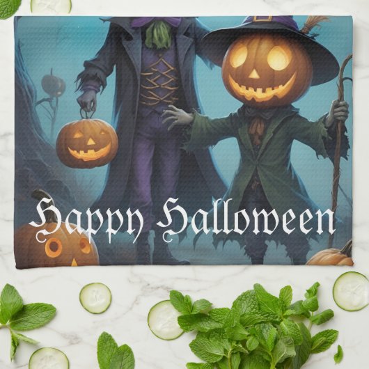 Spooky Halloween Pumpkin Duo Geschirrtuch (Gefaltet)