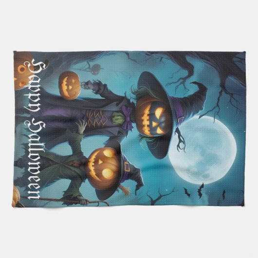 Spooky Halloween Pumpkin Duo Geschirrtuch (Horizontal)