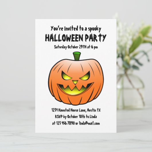 Spooky Halloween Pumpkin Einladung (Stehend Vorderseite)