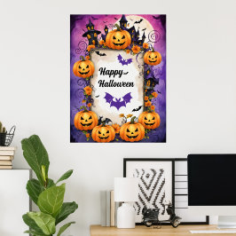 Spooky Halloween Pumpkin Frame Poster
