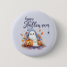 Spooky Halloween Pumpkin Ghost Button