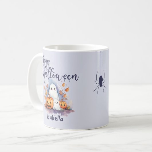 Spooky Halloween Pumpkin Ghost Spider Tasse (Vorderseite Links)