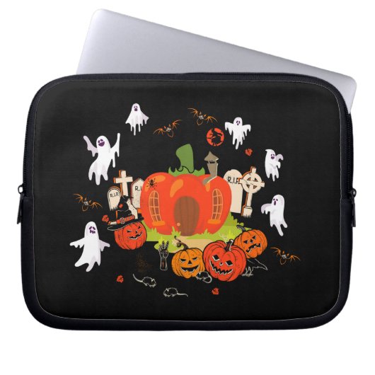 Spooky Halloween Pumpkin Graveyard Szene Laptopschutzhülle (Vorderseite)