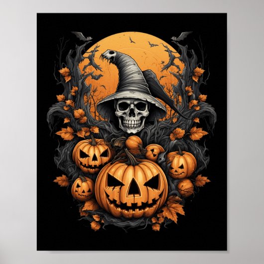 Spooky Halloween Pumpkin Hexenkopf Poster (Vorne)