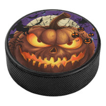 Spooky Halloween Pumpkin Hockey Puck 🎃