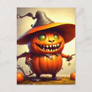 Spooky Halloween Pumpkin-Kreatur Postkarte