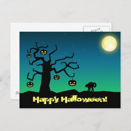 Spooky Halloween Pumpkin Tree - Postcard Postkarte (Vorne/Hinten)