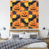Spooky Halloween Pumpkin und Bat Pattern Leinwanddruck (Insitu (Schlafzimmer))