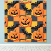 Spooky Halloween Pumpkin und Bat Pattern Leinwanddruck (Insitu (Holzboden))