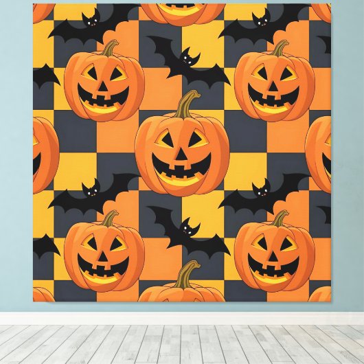 Spooky Halloween Pumpkin und Bat Pattern Leinwanddruck (Insitu (Holzboden))