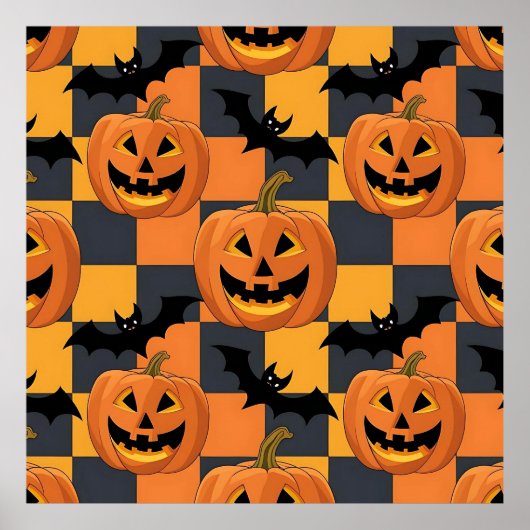 Spooky Halloween Pumpkin und Bat Pattern Poster (Vorne)