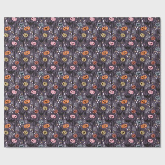 Spooky Halloween Pumpkins, Fledermäuse und Grabste Geschenkpapier (Flach)