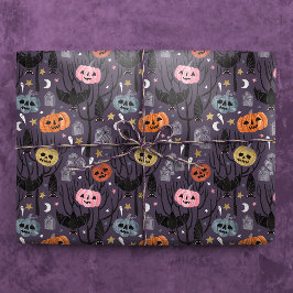 Spooky Halloween Pumpkins, Fledermäuse und Grabste Geschenkpapier
