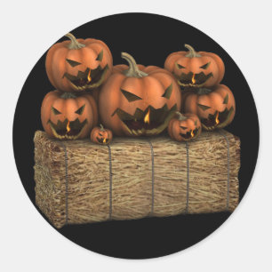 Spooky Halloween Pumpkins Hay Bale Halloween Runder Aufkleber