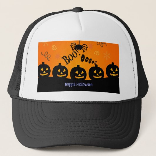 Spooky Halloween Pumpkins Jack-o-Lanterns Truckerkappe (Vorderseite)