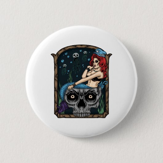 Spooky Halloween Punk Goth Skull Mermaid Button (Vorderseite)