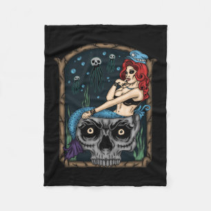 Spooky Halloween Punk Goth Skull Mermaid Fleecedecke