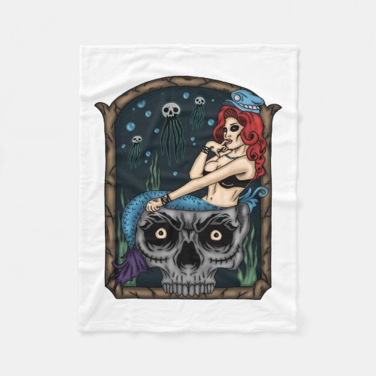Spooky Halloween Punk Goth Skull Mermaid Fleecedecke (Vorderseite)