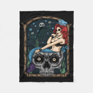 Spooky Halloween Punk Goth Skull Mermaid Fleecedecke