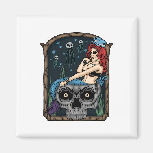Spooky Halloween Punk Goth Skull Mermaid Magnet (Vorne)