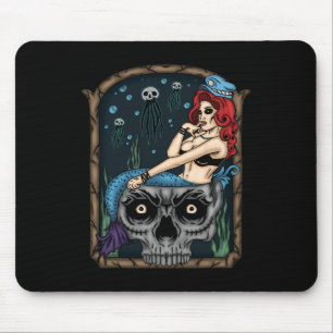 Spooky Halloween Punk Goth Skull Mermaid Mousepad