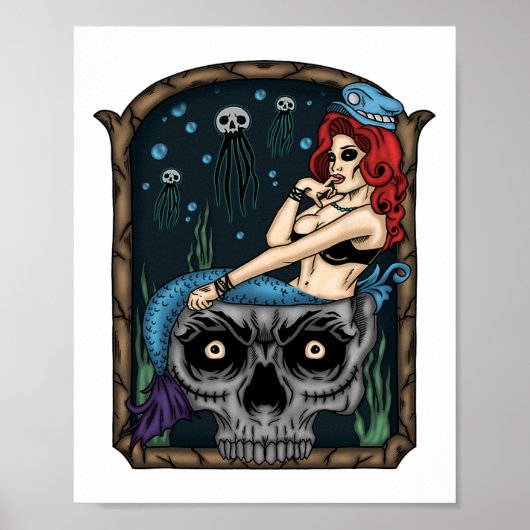 Spooky Halloween Punk Goth Skull Mermaid Poster (Vorne)
