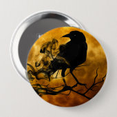 Spooky Halloween Raven im Toten Baum Button (Vorne & Hinten)