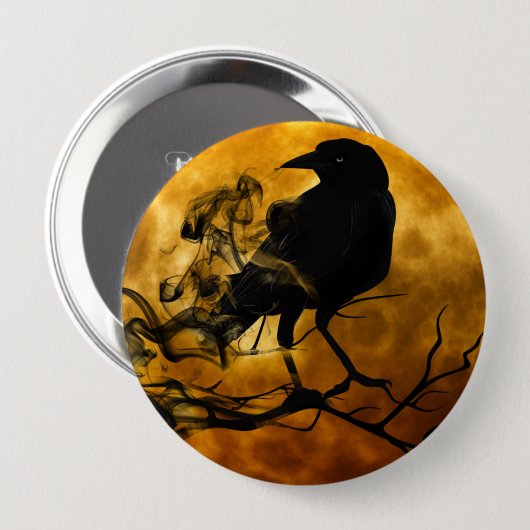 Spooky Halloween Raven im Toten Baum Button (Vorne & Hinten)