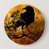 Spooky Halloween Raven im Toten Baum Button (Vorderseite)
