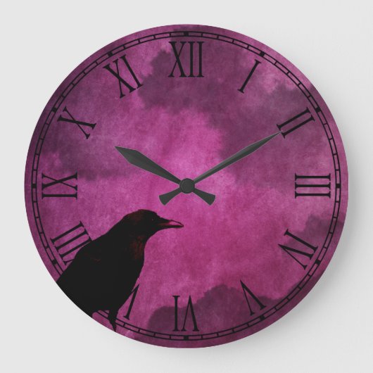 Spooky Halloween Raven Prints Große Wanduhr (Vorderseite)