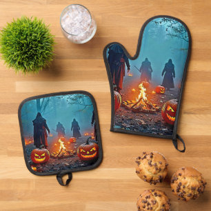 Spooky Halloween Ritual Design Ofenhandschuh & Topflappen-Set