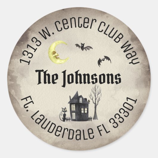 Spooky Halloween Runde Sepia-Rücksendeadressen-Auf Runder Aufkleber (Vorderseite)