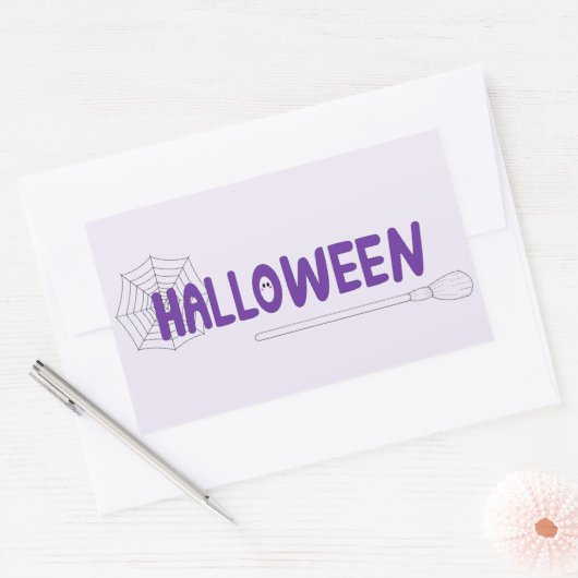 Spooky Halloween Script with Witch and Web Artwork Rechteckiger Aufkleber (Umschlag)