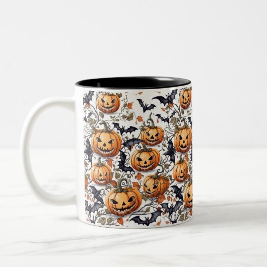 Spooky Halloween Seamless Pattern Zweifarbige Tasse (Links)