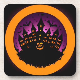 Spooky Halloween Silhouette eines Spuk Schlosses Getränkeuntersetzer