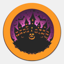 Spooky Halloween Silhouette eines Spuk Schlosses Runder Aufkleber