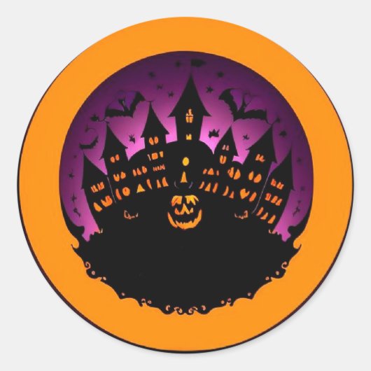Spooky Halloween Silhouette eines Spuk Schlosses Runder Aufkleber (Vorderseite)
