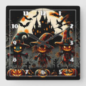 Spooky Halloween-Skareken bewachen den Friedhof Quadratische Wanduhr (Vorderseite)