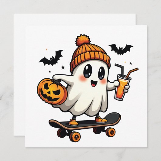 Spooky Halloween Skaten Pumpkin Spice Ghost Fall Ankündigung (Vorne/Hinten)
