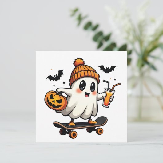 Spooky Halloween Skaten Pumpkin Spice Ghost Fall Ankündigung (Stehend Vorderseite)