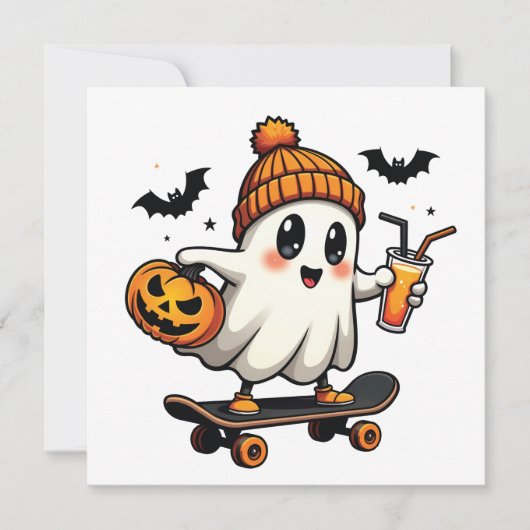 Spooky Halloween Skaten Pumpkin Spice Ghost Fall Ankündigung (Vorderseite)