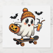 Spooky Halloween Skaten Pumpkin Spice Ghost Fall Bierflaschenetikett (Einzelnes Label)
