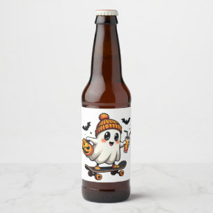 Spooky Halloween Skaten Pumpkin Spice Ghost Fall Bierflaschenetikett